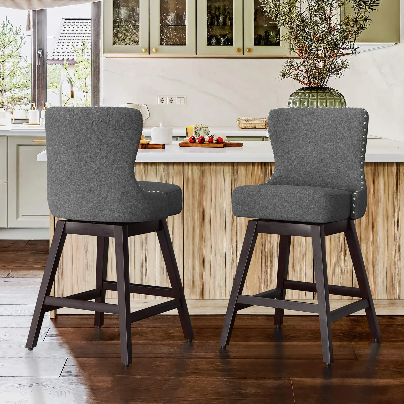 Rotating Counter Stool with Decorative Nailhead Trim