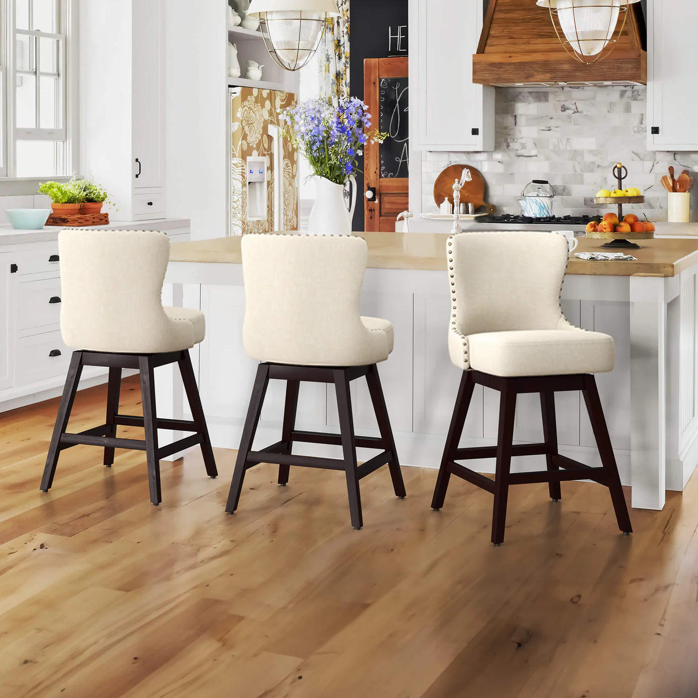Rotating Counter Stool with Decorative Nailhead Trim