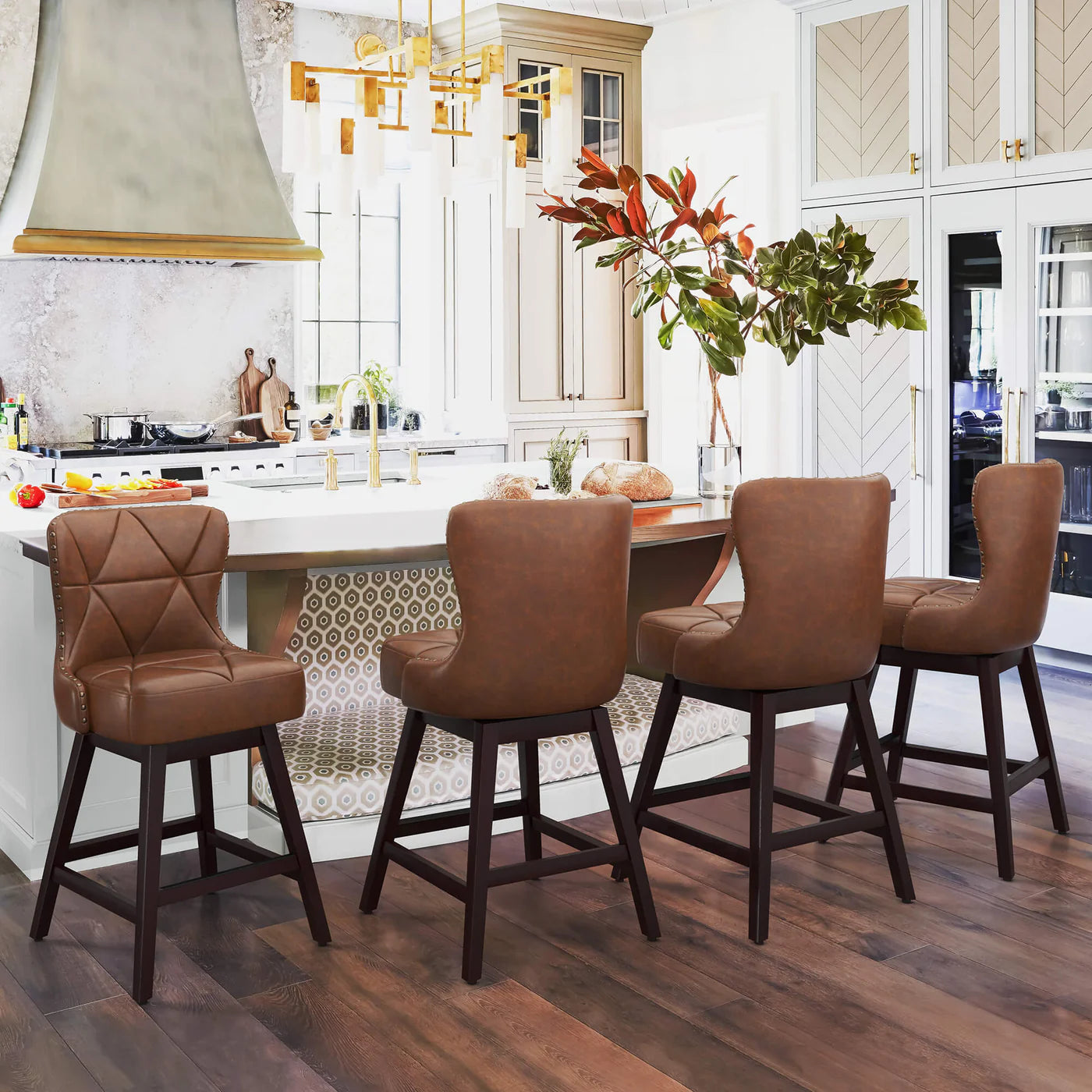 Rotating Counter Stool with Decorative Nailhead Trim