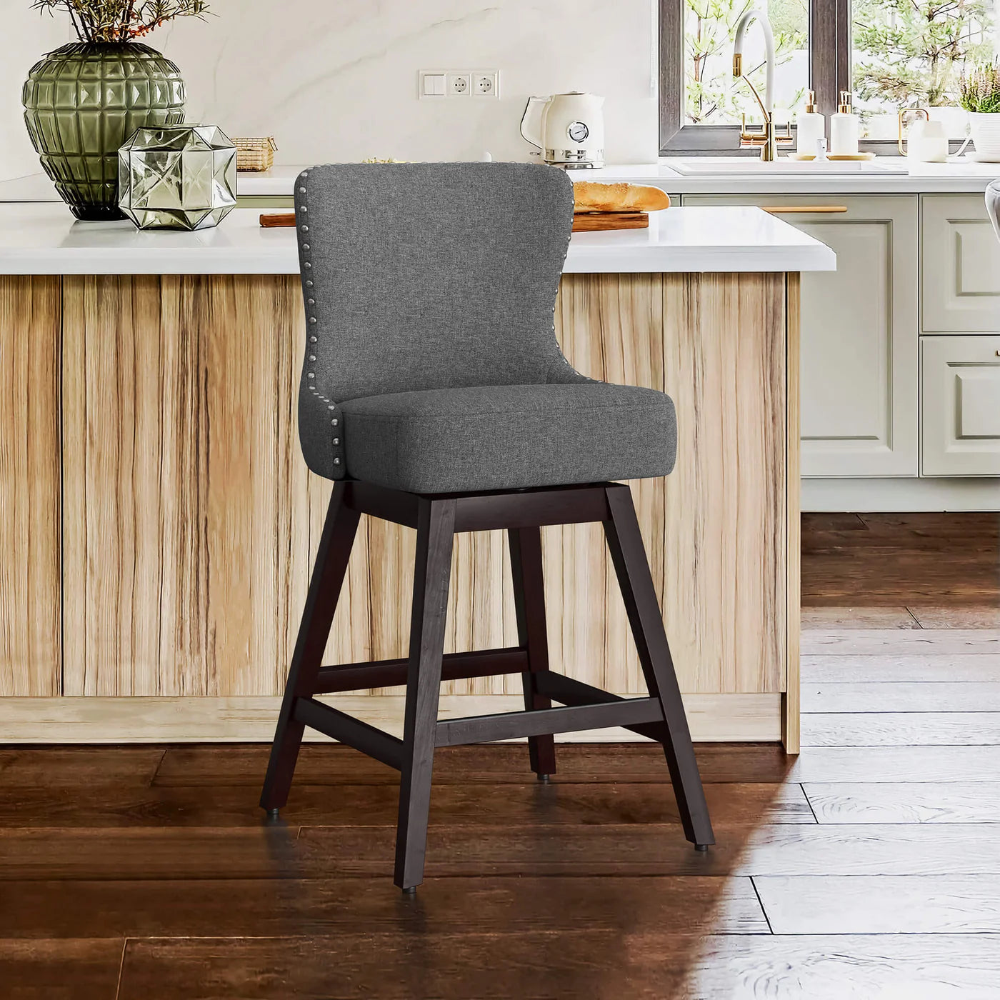 Rotating Counter Stool with Decorative Nailhead Trim