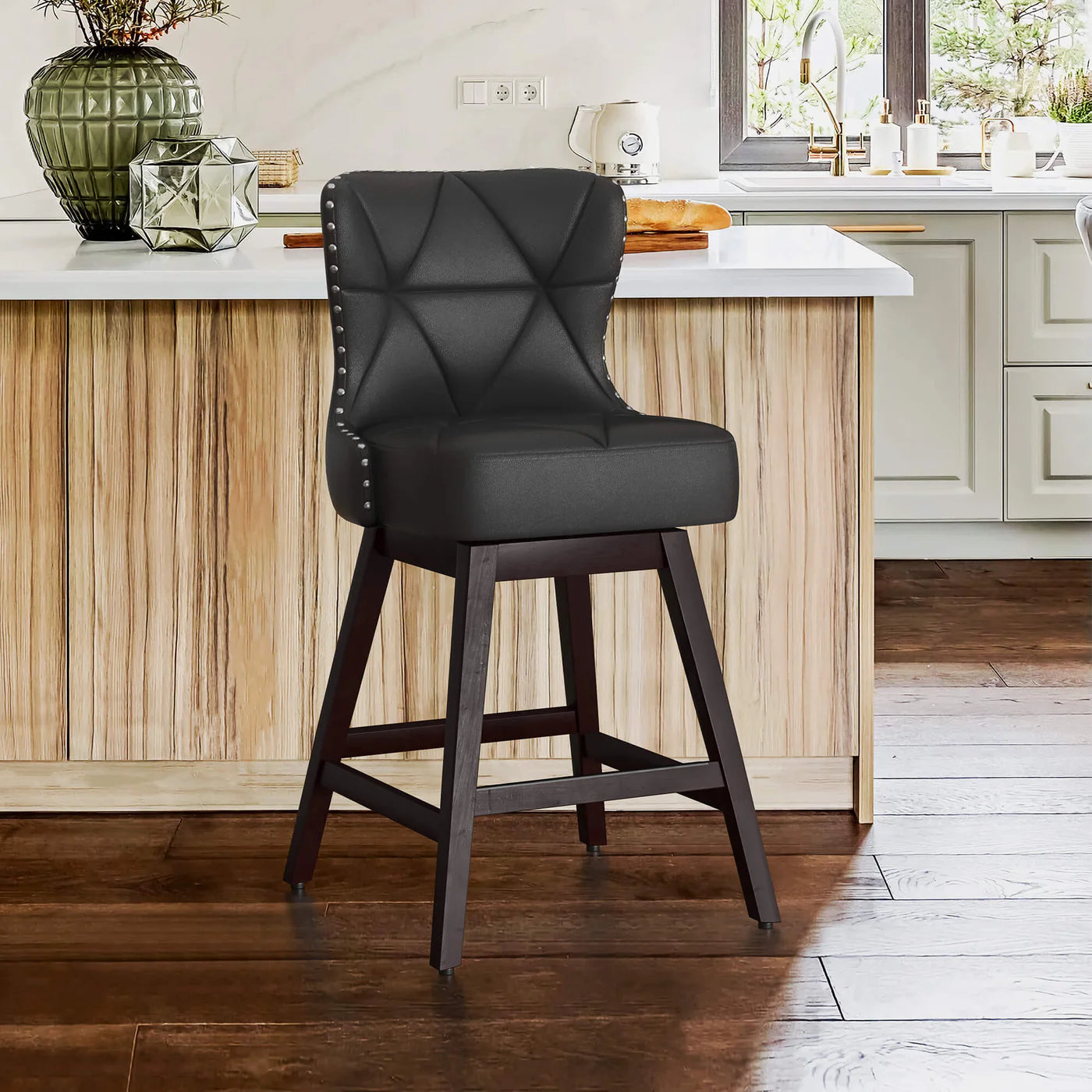 Rotating Counter Stool with Decorative Nailhead Trim