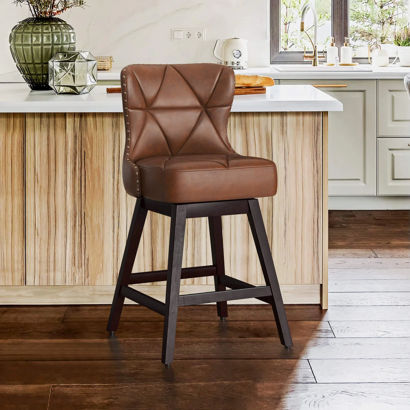 Rotating Counter Stool with Decorative Nailhead Trim
