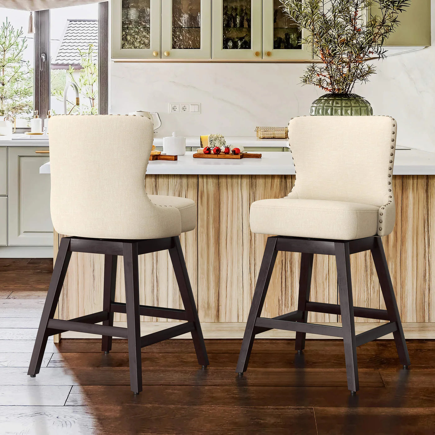Rotating Counter Stool with Decorative Nailhead Trim