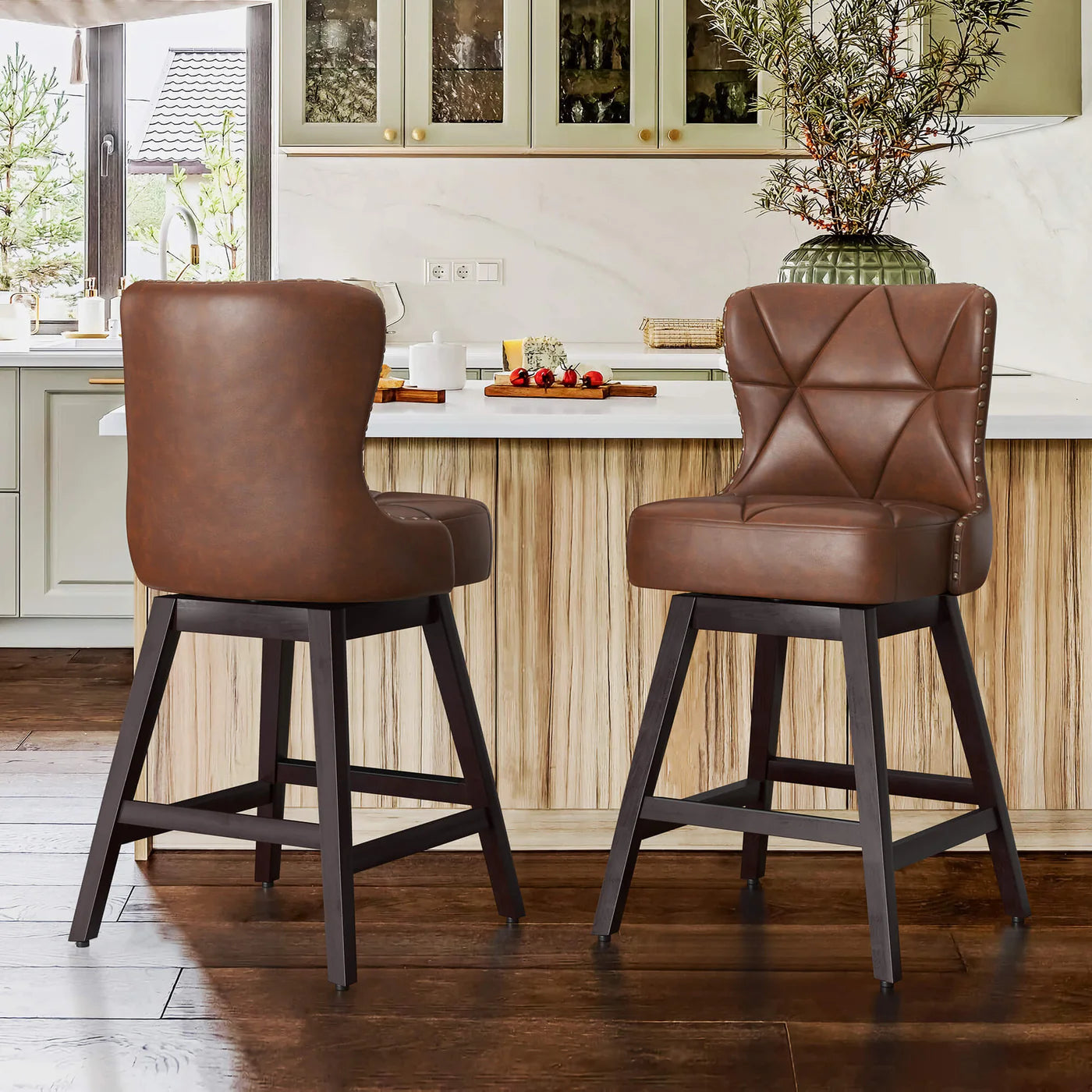 Rotating Counter Stool with Decorative Nailhead Trim