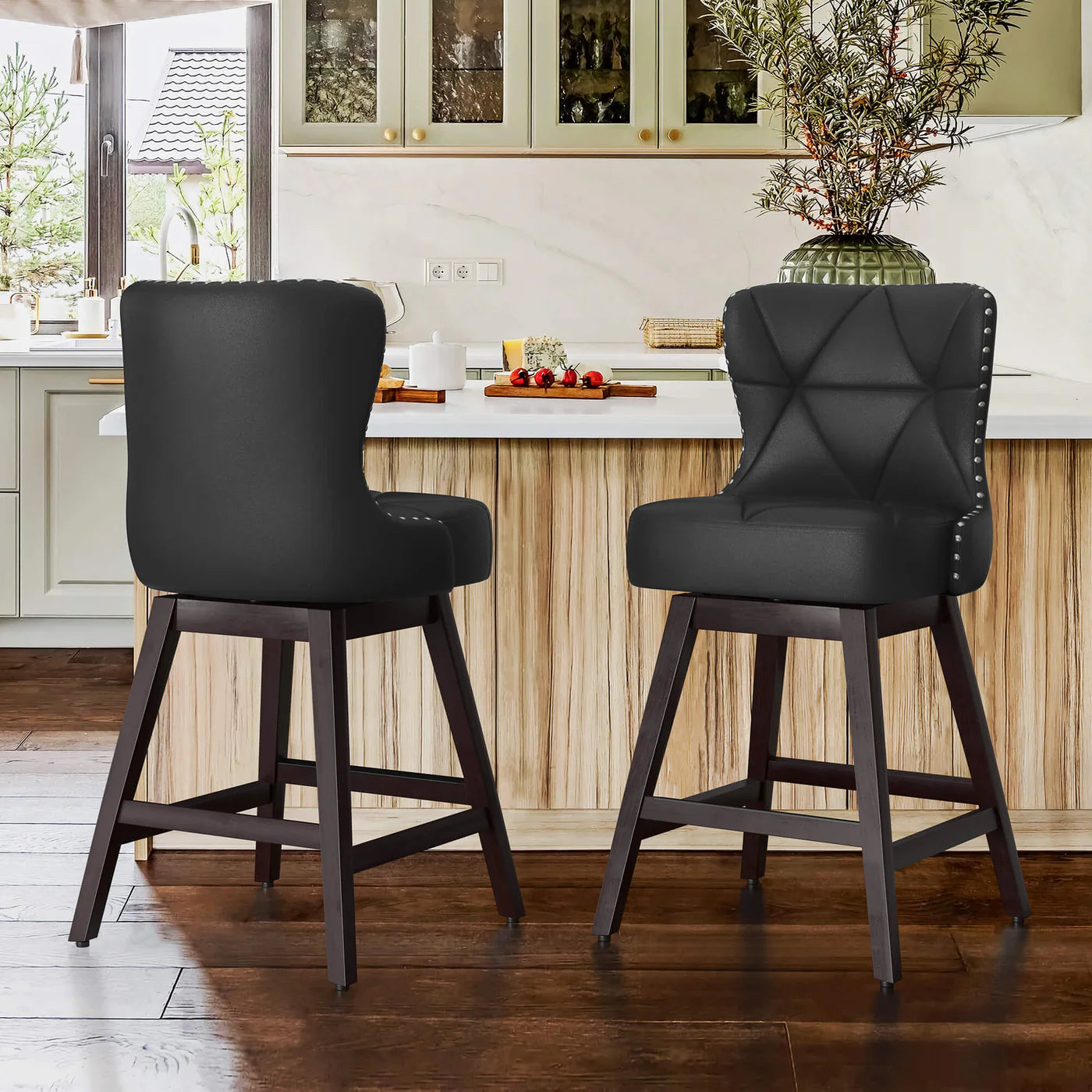 Rotating Counter Stool with Decorative Nailhead Trim