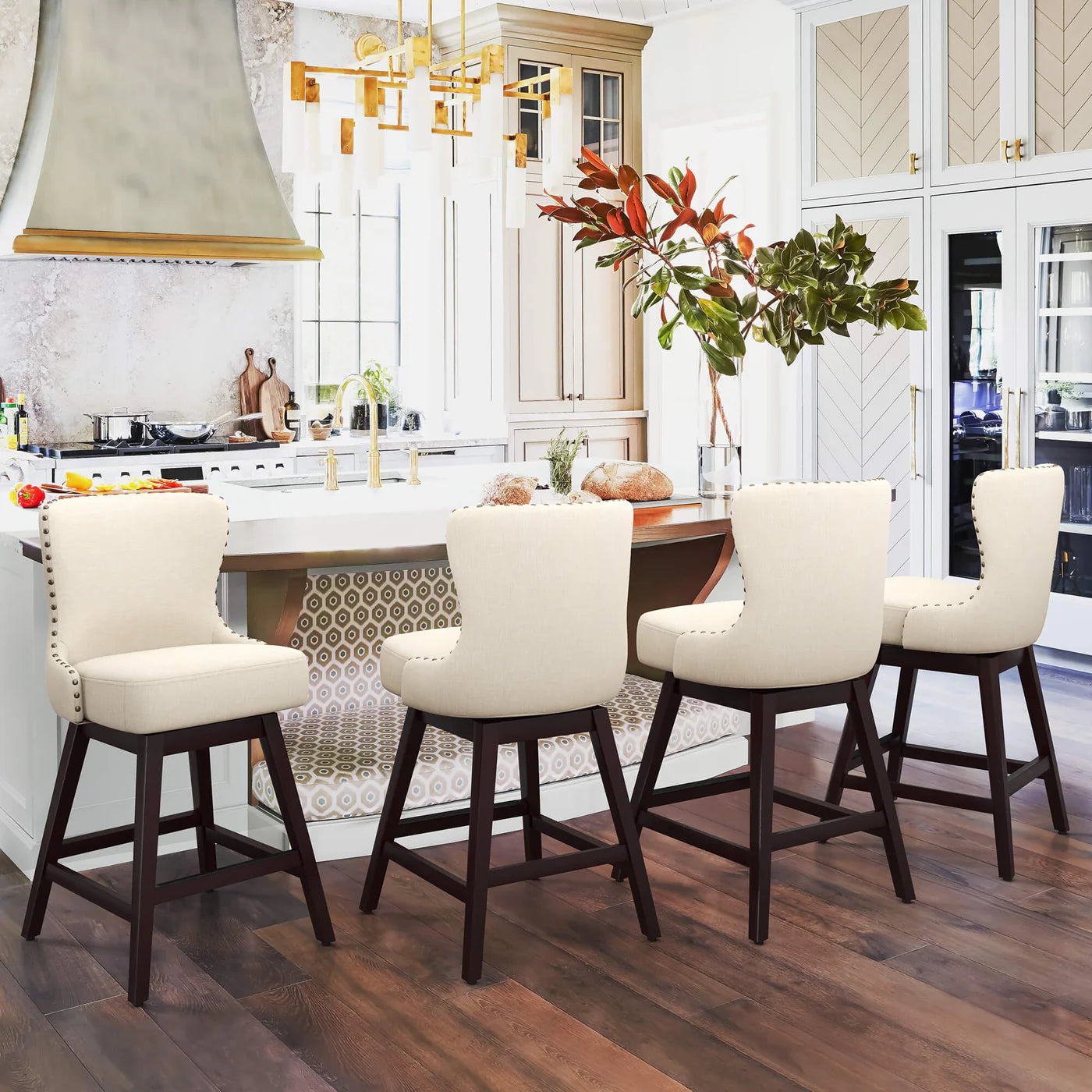 Rotating Counter Stool with Decorative Nailhead Trim
