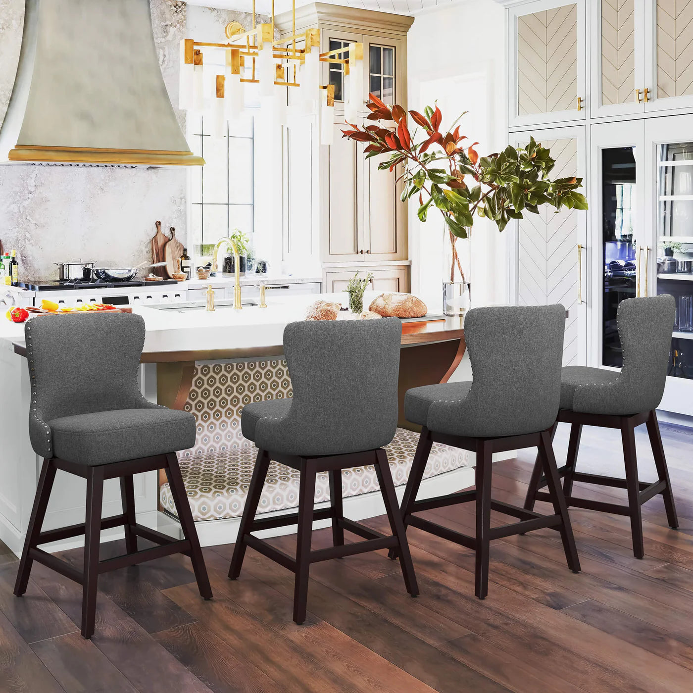 Rotating Counter Stool with Decorative Nailhead Trim