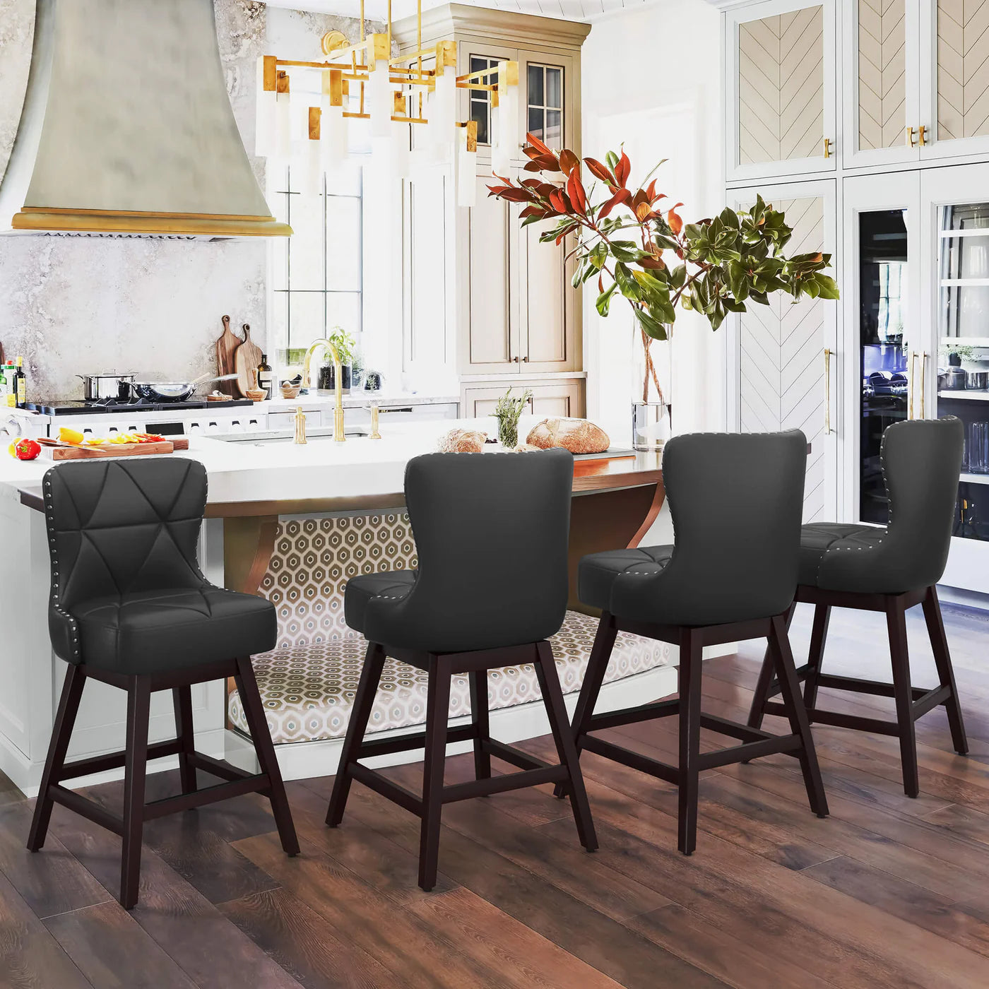 Rotating Counter Stool with Decorative Nailhead Trim