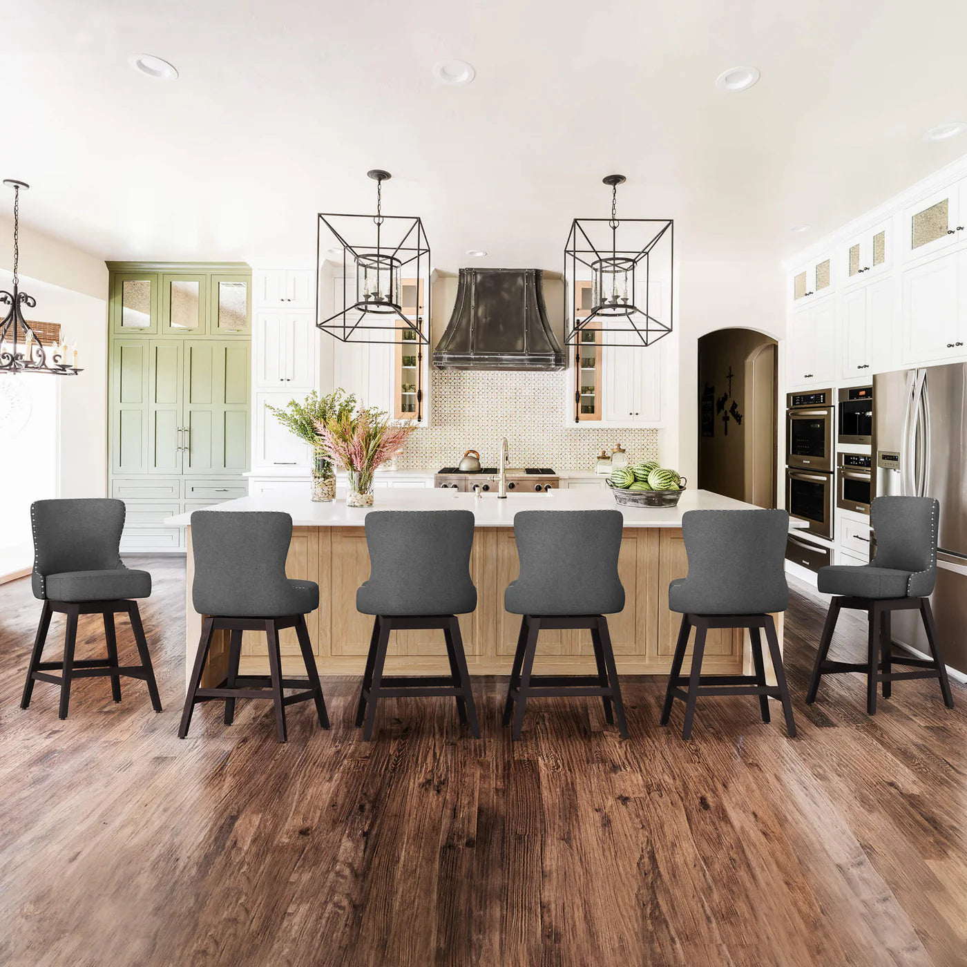 Rotating Counter Stool with Decorative Nailhead Trim