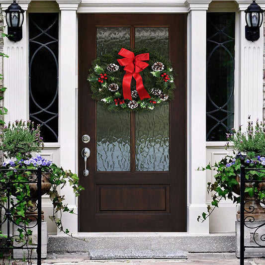 Aperturee Dark Green Door Wreath With Bow Christmas Door Cover