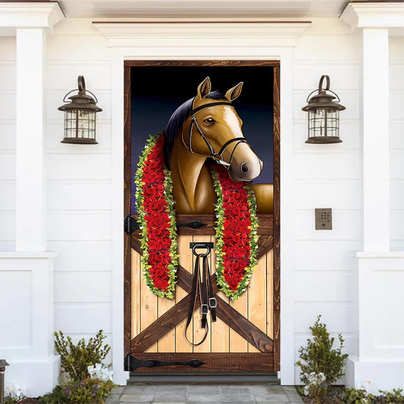 Wooden Stable Horse Racing Kentucky Derby Door Cover